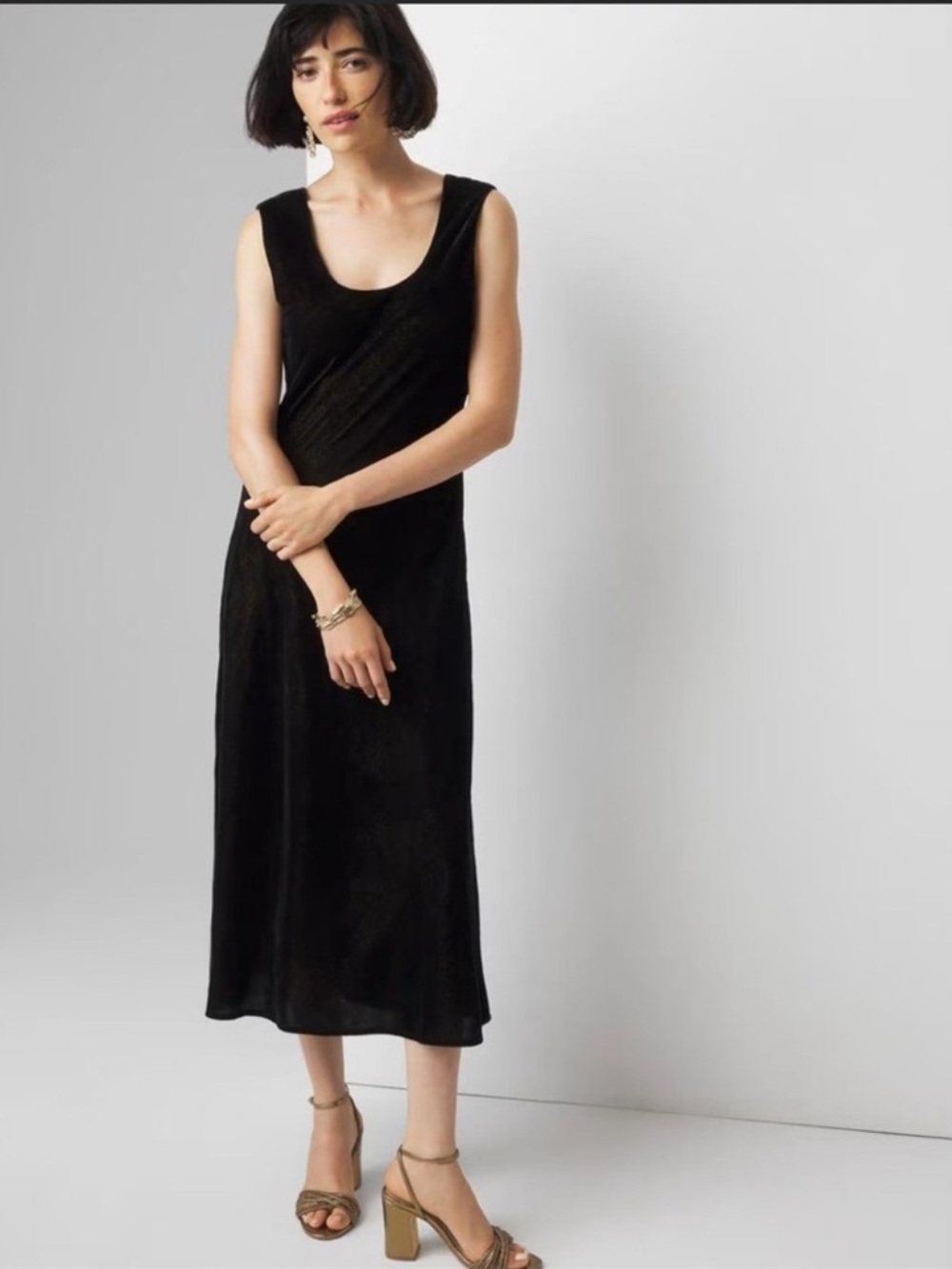 NWT White House Black Market Black Velvet Midi Slip Dress